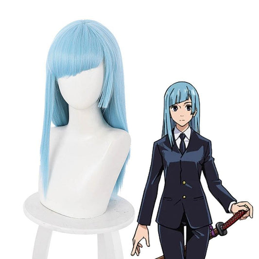 Anime Jujutsu Kaisen Kasumi Miwa Long Blue Cosplay Wigs