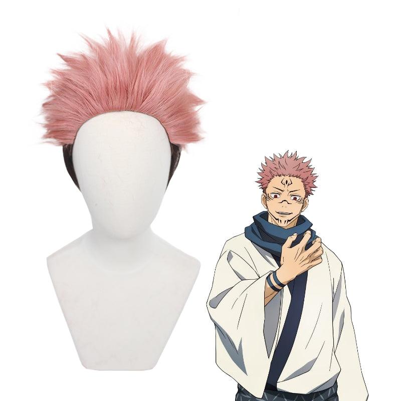 Anime Jujutsu Kaisen Ryomen Sukuna Short Pink Gradient Black Cosplay Wigs