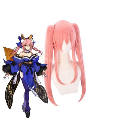 Anime FGO Fate/Grand Order Tamamo no Mae Pink Curly Ponytail Straight Cosplay Wigs