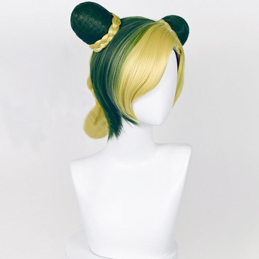 Anime JoJo's Bizarre Adventure Kujo Jolin Golden Green And Yellow Cosplay Wig