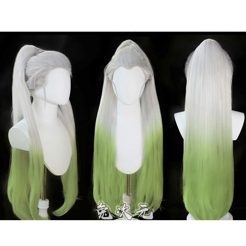 Anime Demon Slayer: Kimetsu no Yaiba Daki White Gradient Green Cosplay Wigs